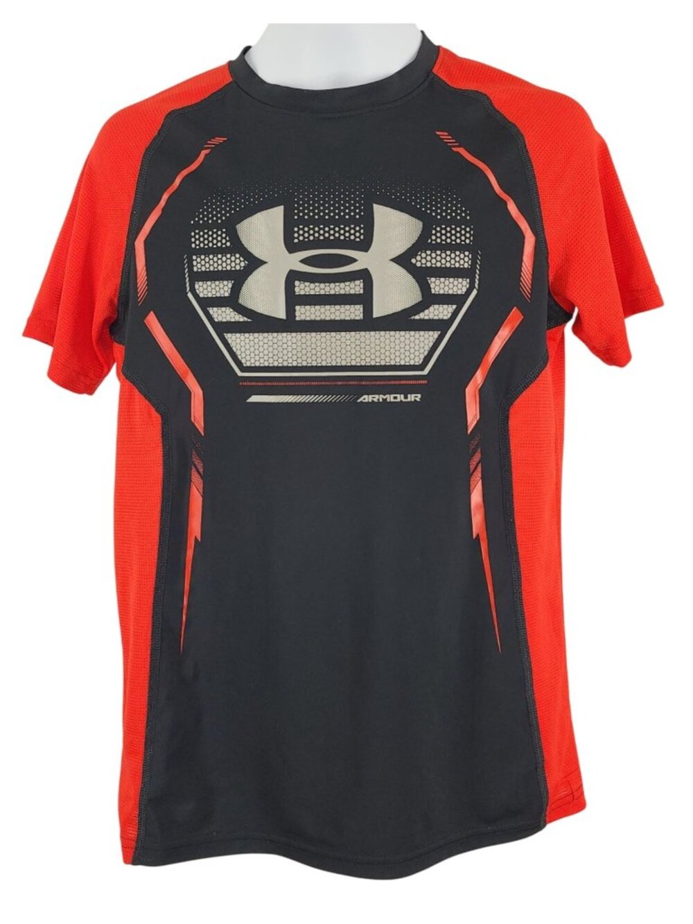 Boy's Under Armour Red Black Dri-Fit Shirt Youth Large Breathable Top